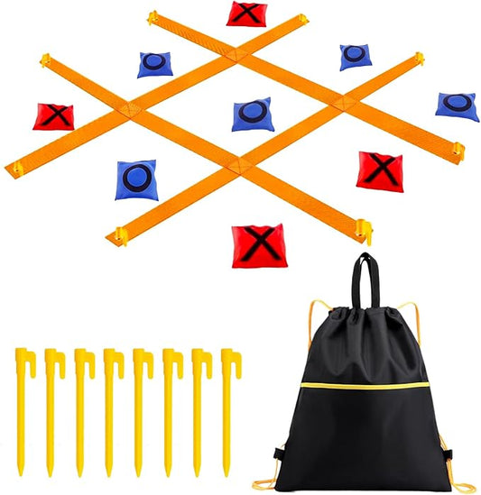 Tic Tac Toe Game - 4 Ft x 4 Ft Giant Bean Bag Toss Tic Tac Toe Outdoor Game for Backyard, Camping, Lawn, Fun Outdoor Games for The Family and Kids - Portable Yard Game Requires No Assembly