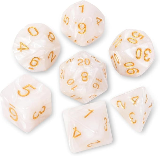 DND Polyhedral Dice Set with a Black Dice Bag for D&D RPG MTG Role Playing Table Games RPG Polyhedral Dice for Dungeon and Dragons Playing Games 7-Die Set (Pearl White Dice)
