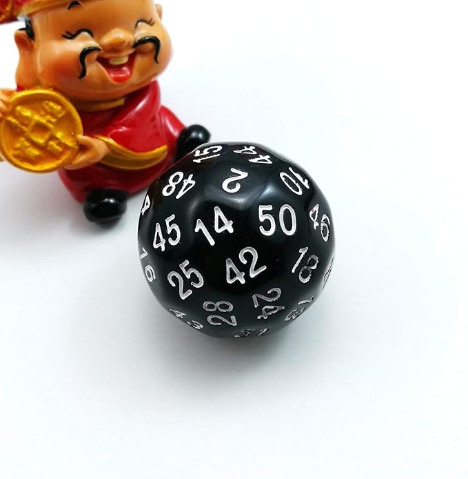 Bescon Fifty-Sided Die, 50 Sided Cube, 50 Sides Dice, 50-Sided D50 30mm Large Gaming Dice - 5 Assorted Opaque Color with Numbers