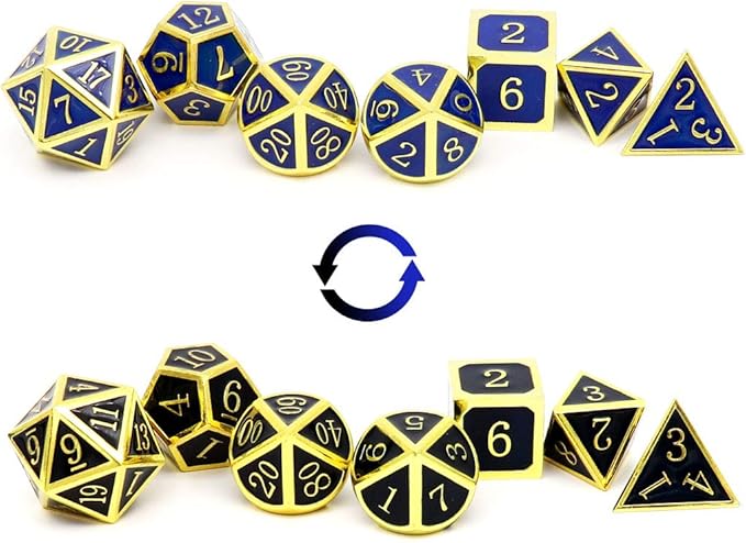 Haxtec Temperature Color Chaning Metal DND Dice Set Gold Blue Polyhedral D&D Dice for RPG Dungeons and Dragons-Gold Black Blue Shift