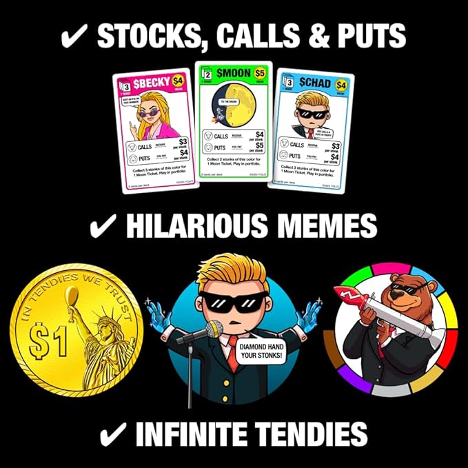 YOLO! A Hilarious Card Game with Meme Stocks, Calls, Puts & Infinite Money – for Adults, Teens, Parties, Fun Gifts, Game Nights (2-5 Players)