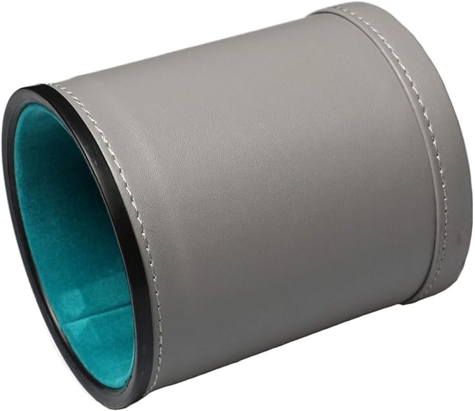 Leatherette Dice Cup Set Felt Lined with 16mm Dot Dices Shaker for Yahtzee Bar Party Dice Games - Grey