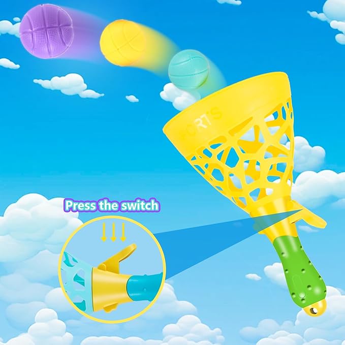 Pop and Catch Ball Game with 10 Balls and 2 Catch Launcher Baskets - Outdoor Indoor Game Activities, Basket Stuffers Gifts Beach Sport Summer Beach Toys for Kids Ages 3 4 5 6 7 8 10 12+