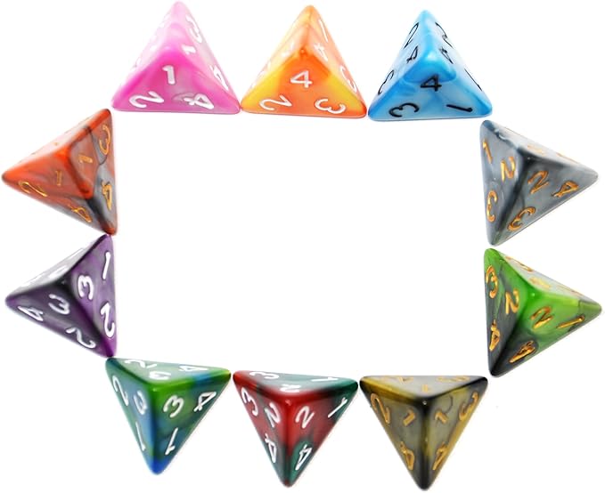 SmartDealsPro 10-Pack D4 D6 D8 D10 D12 Multi Colored Polyhedral Dice for for Dungeons and Dragons DND RPG MTG Table Games (Double Color, D4)