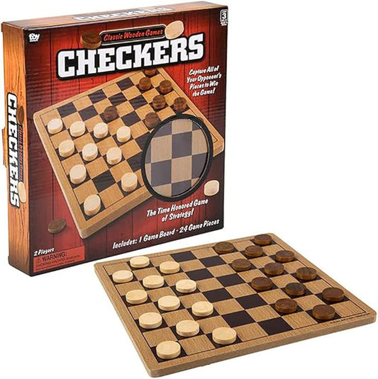 The Dreidel Company Classic Wooden Board Games, Great for Prizes, 10" (10" Wooden Checkers)