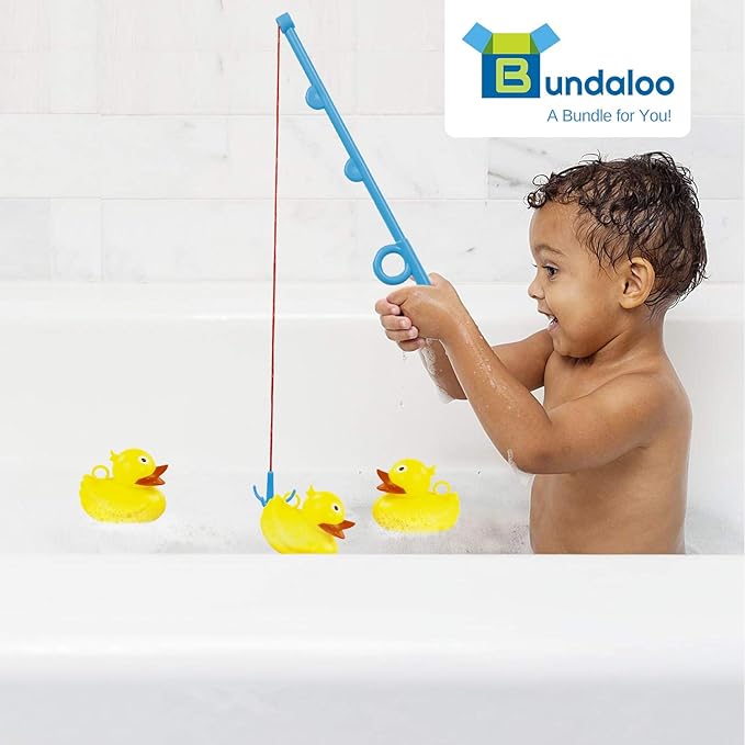 Bundaloo Duck Fishing Game Contest - Fun Carnival Game and Outdoor Party Toy for Kids - Inflatable Pond, 2 Rope Fishing Poles With Hooks, 6 Floating Ducks