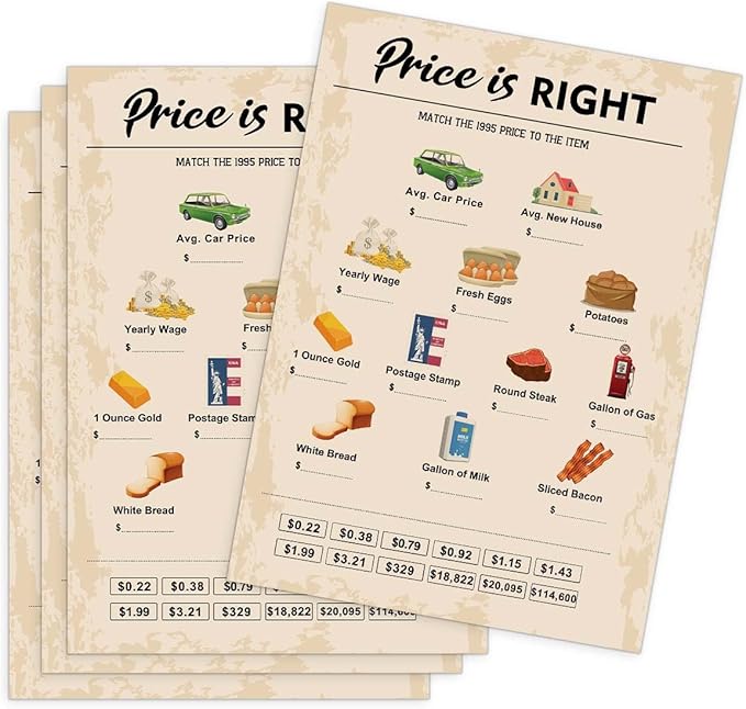 QUPT 30th Birthday Party Games, Price is Right Games, Birthday Party Supplies for Adults, Fun 1995s Party Game，Pack of 30 Cards