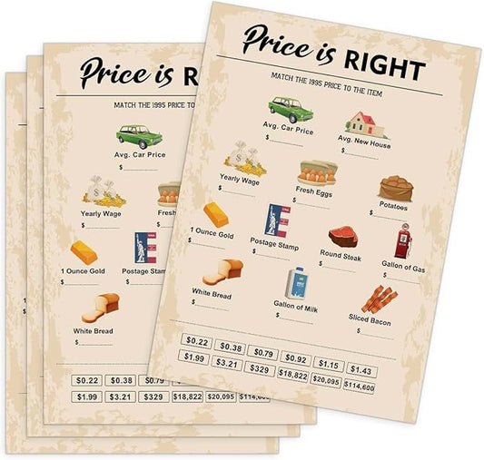QUPT 30th Birthday Party Games, Price is Right Games, Birthday Party Supplies for Adults, Fun 1995s Party Game，Pack of 30 Cards