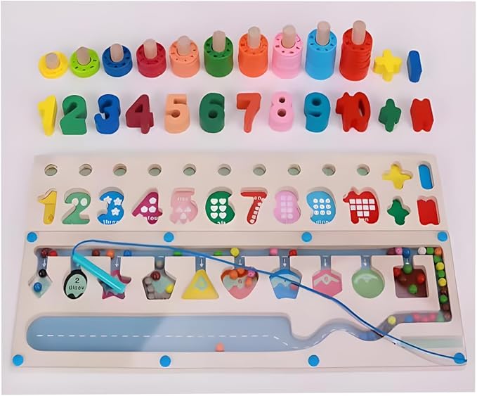 3 in 1 Magnetic Color and Number Maz3-in-1 Montessori Magnetic Maze Toy Wooden Number, Color & Shape Sorting Puzzle Preschool Math Learning & Counting Toy for Toddlers