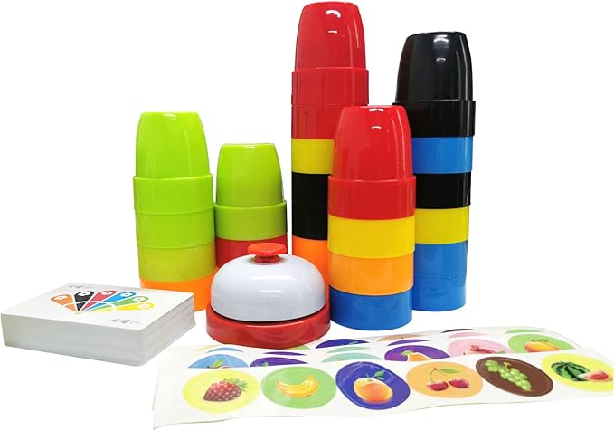 Quick Cups Games for Kids,Speed Cup Game Set for Family,54 Cards,24 Cups,24 Stickers,1 Bells,Classi Stacks Cups Set for Kid & Adults