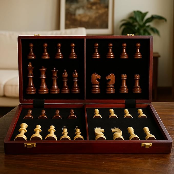 20" Extra Large Solid Walnut Wooden Chess Set with 2 Extra Queen Pieces - King Height 4.25''