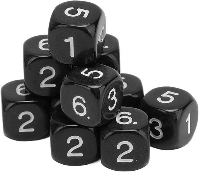 20Pcs Black 6 Sided Number Dice, Round Corner Polyhedral Dice, Polyhedral Dice Role Playing Dice for Numeral Teaching Board Games, DND RPG Wow Table Games (16mm)