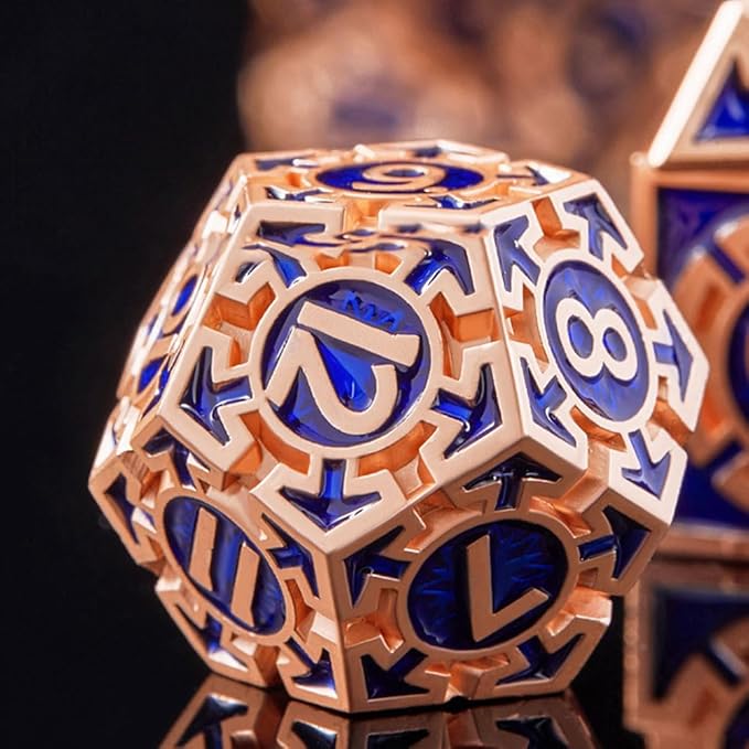 Rare Rose Gold 7-Die Metal DND Dice Set Dungeons and Dragons Dice with Gift Box, Role Playing Game Dice Polyhedral Metal D&D Dice D20 D12 D10 D% D8 D6 D4 for Pathfinder Warhammer MTG RPG Board Game