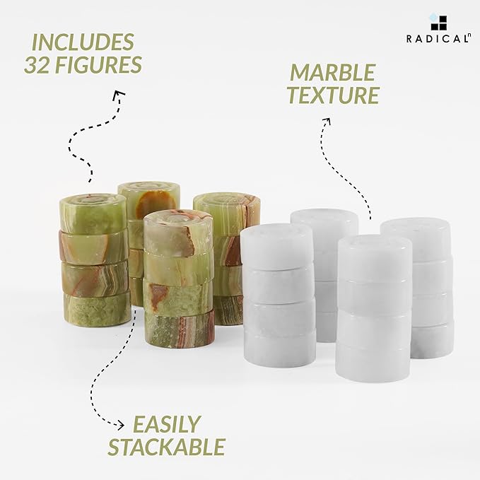 Radicaln Marble Checker Figures 1.25'' Inches White and Green Onyx Handmade Classis Board Game Checkers Draughts Board Game Accessories