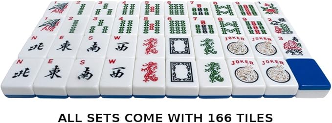 American Mah Jongg Set by White Swan – 166 White/Blue Engraved Tiles – 4 x All-in-One Rack/Pushers – Aluminum Case - Silver