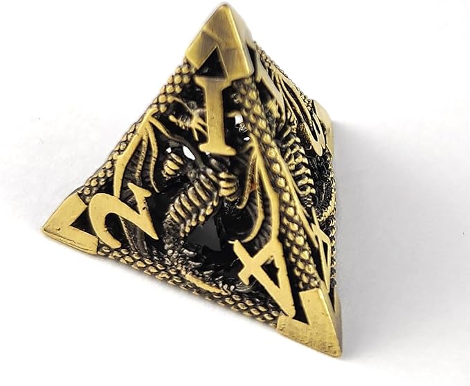 Hollow Dragon Metal Dice,Unique Dungeons and Dragons Polyhedral Dice Set for D&D TRPG,MTG,Pathfinder,Table Board Roll Playing Games D4 D6 D8 D10 D% D12 D20 (Brass)
