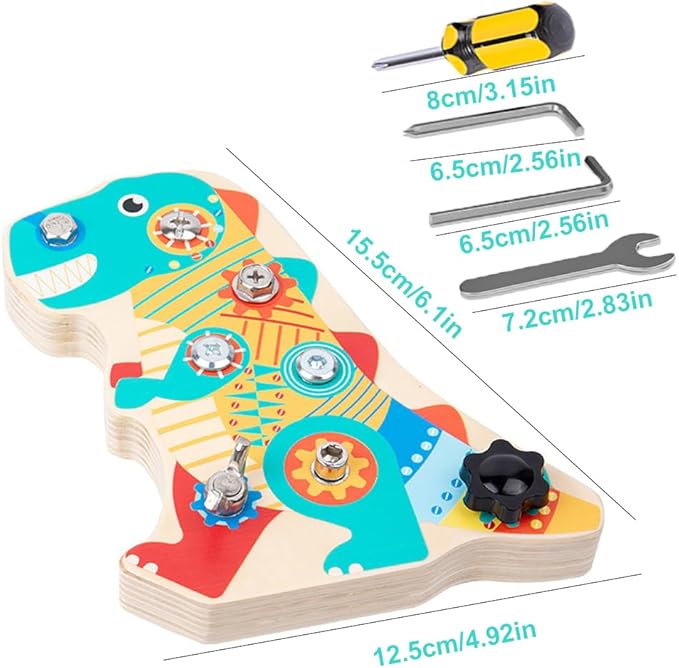Dinosaur Montessori Screwdriver Board Set- Preschool or Classroom Activity Game - Solid Wooden Screw Driver Toy Set - Kids Sensory and Fine Motor Skills Toy for 3 4 5 6 Year Old Toddlers