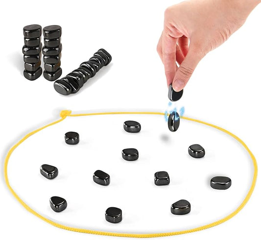 Magnetic Chess Game with 24 Stones & Rope, Portable Strategy Game for Kids & Adults, Magnetic Chess Game with Stones, Family Party Game, Educational Puzzle Games