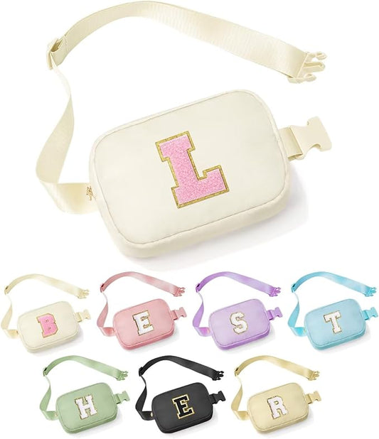 YOOLIFE Kindergarten Graduation Gifts - Birthday Gifts for 3 4 5 6 7 8 9 10 11 12 13 Year Old Girls, Initial Fanny Pack for Girls Crossbody Bag Belt Bag Purse, Beige L