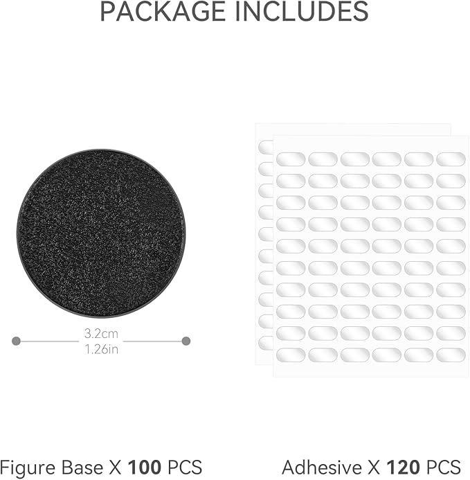 100PCS Miniature Bases+120PCS Adhesive, 32mm or 1.26inch Round Black Plastic Model Bases for Gaming Miniatures Collectible War Table Game or Wargames Board Game