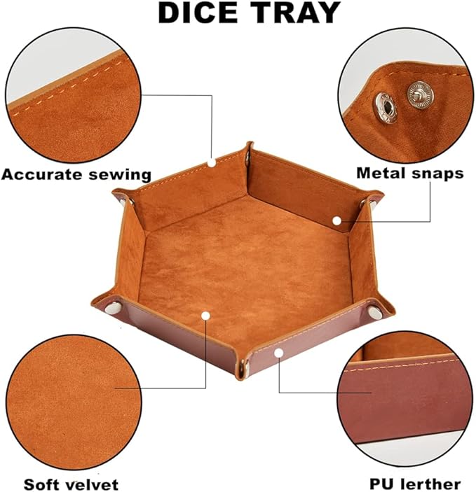6 Sets DND Dice Polyhedral Dice Dungeons and Dragons Rolling Dice for RPG MTG Table Games Dice Bulk with Free Six Drawstring Bags and PU Leather D&D Dice Tray (Double with Brown Tray)