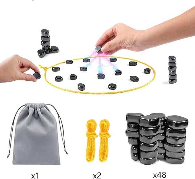 Magnetic Chess Game with Stones, for 1-6 Players Includes 48 Magnetic Stones, Game String & Storage Bag