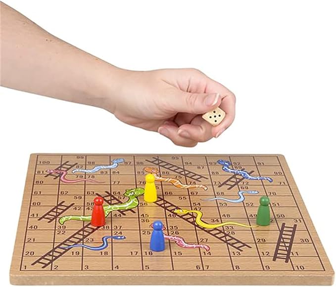 The Dreidel Company Classic Wooden Board Games, Great for Prizes, 10" (10" Wooden Snakes & Ladders)