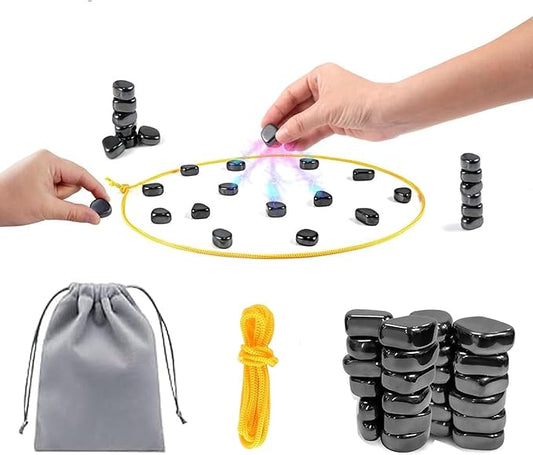 Magnet Game with String, Rock Fidget Toys for Adults Magnetic Game, Magnets for Home Office Kitchen, Wall Stickers, String & Storage Bag