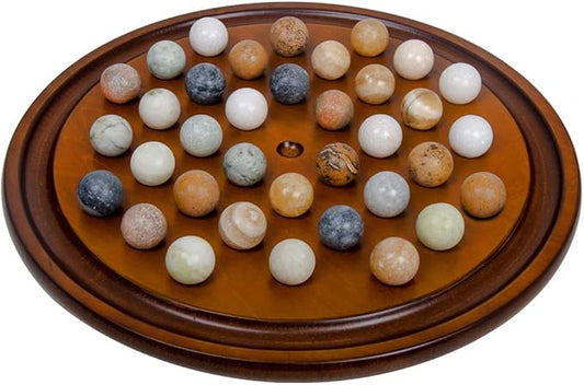 Arolly 15.7 Inch Handcrafted Solitaire Board Game Set with 36 Natural Assorted Marbles Mahogany Wooden Finish Authentic Handmade Boards for Adults on Any Occasion