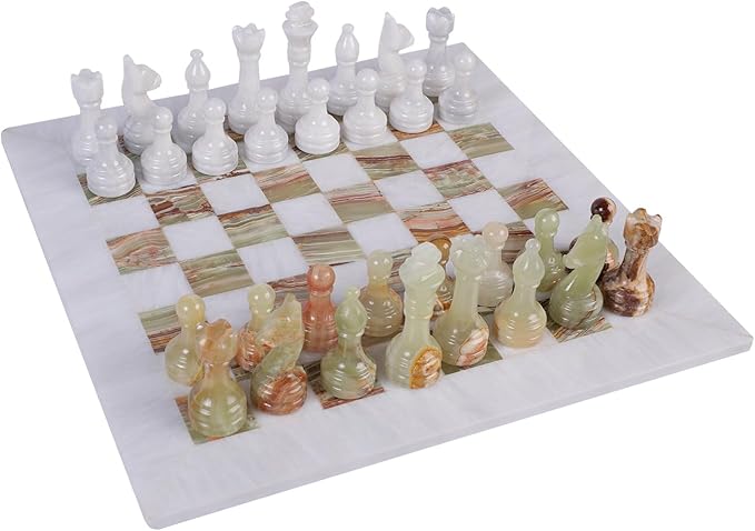 15 Inch Luxury Chess Set Classic Chess Boards for Adults with Handcrafted Stone Board & Marble Chess Pieces Ideal for Home Decor