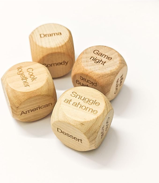 4 Pcs Wood Date Night Dice for Couples - Funny Take Out Ideas Dice - After Dark Edition What to Do for Her Adult Married Couples Romantic Valentine's Day