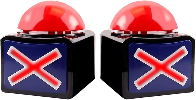 Game Buzzer, Party Competition Prop Toy with Lights and Alarm Sound Game Show Button Box, Quiz Buzzer for Game Show, Quiz Master Buzzer for Family Competition Games (2 PCS)
