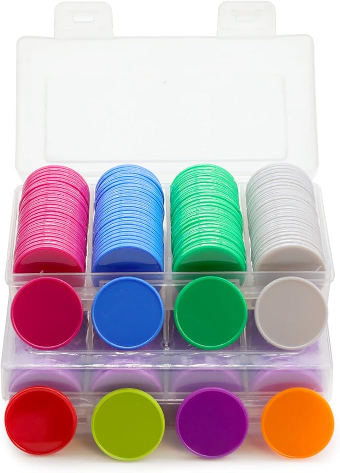 Set of 100 Opaque Plastic Learning Counters Mini Poker Chips Game Tokens with Storage Box (Orange, 1 Inch)