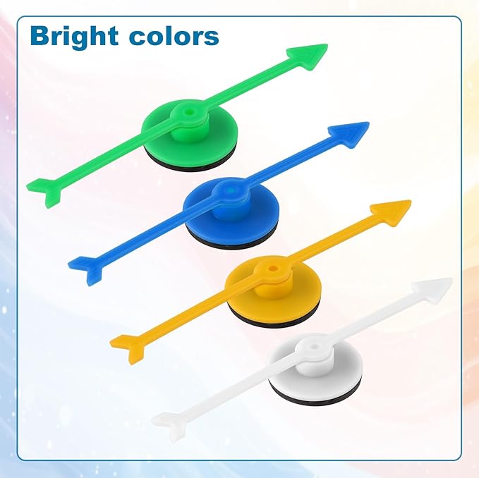 12pcs Arrow Game Spinners, 4 Colors Plastic Spinner Game Pointer Accessories Magnetic Spinners for Classroom Board Game Spinners for Activities DIY Projects (Green, Yellow, White, Blue)