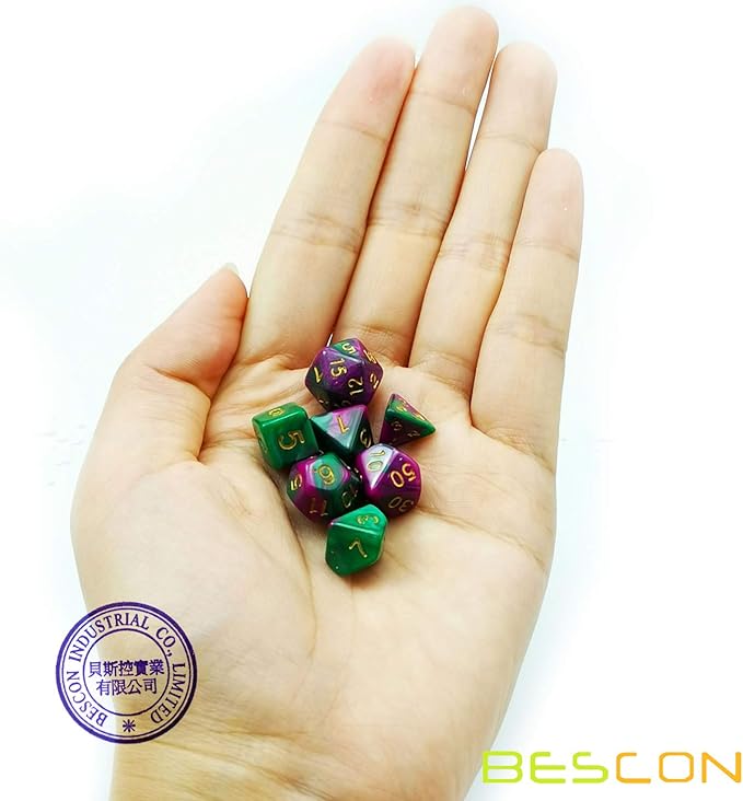 Bescon Mini Two Tone Polyhedral RPG Dice Set 10MM, Small Dice Set D4-D20 in Tube, 6 New Assorted Colored of 42pcs