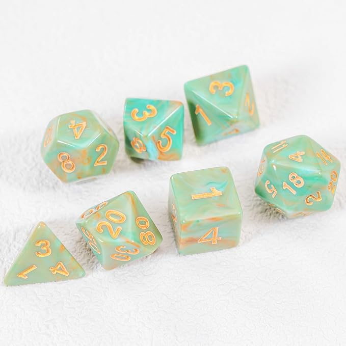 Role Playing Dice Set - 16mm Polyhedral DND Dice in Mixed Colors (Orange, Dark Green, Light Green) - Perfect for Dungeons and Dragons, Tabletop Games, and Math Teaching