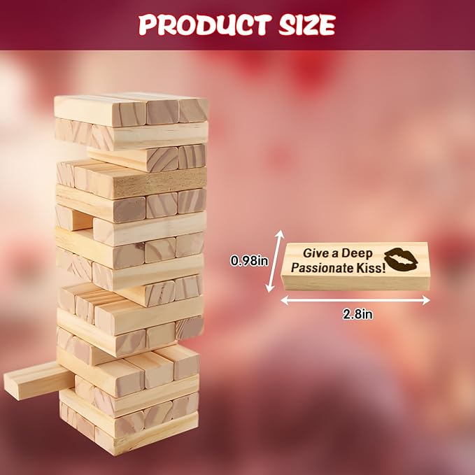 48 Pcs Naughty Block Tower Game, Date Night Ideas, Valentine's Day Tumbling Tower Blocks and Night Party Games