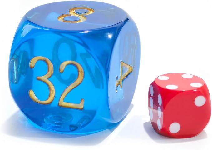 Big Translucent Backgammon Doubling Cube Dice 30MM, Large Backgammon Doubling Number Dice 1 3/16", Translucent Blue