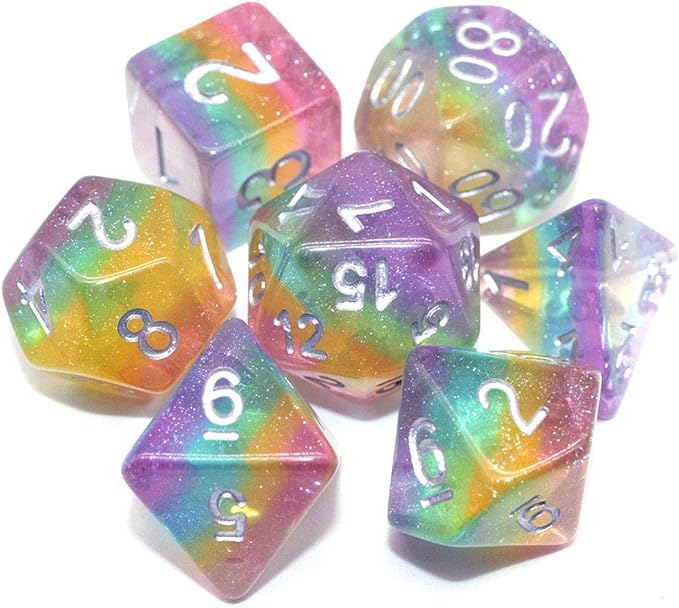 Dice DND Dice Set Glitter Rainbow Dice Fit Dungeons and Dragons D&D RPG Role Playing Game Pathfinder MTG Table Game Transparent Polyhedral Dice Set (Sparkly Rainbow)