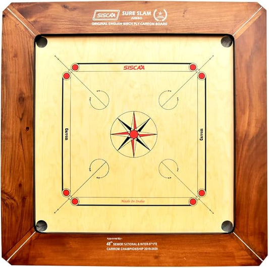 SISCAA Carrom Board Sure SLAM Indoor Board Game Approved by Carrom Federation of India & Maharashtra Carrom Association (Jumbo, 32mm)