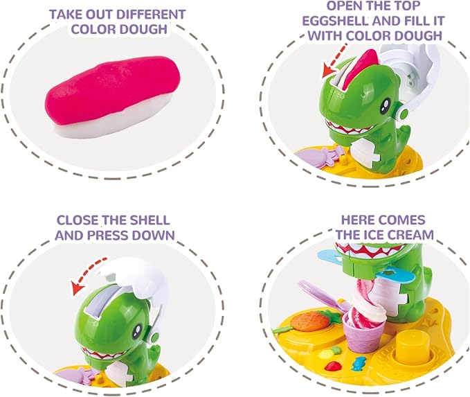 Dinosaur Ice Cream Color Dough Sets for Kids Ages 4-8,Kitchen Creations Playset,Kids Arts and Crafts Toys,5 Cans of Modeling Compound,2 oz,Multicolor