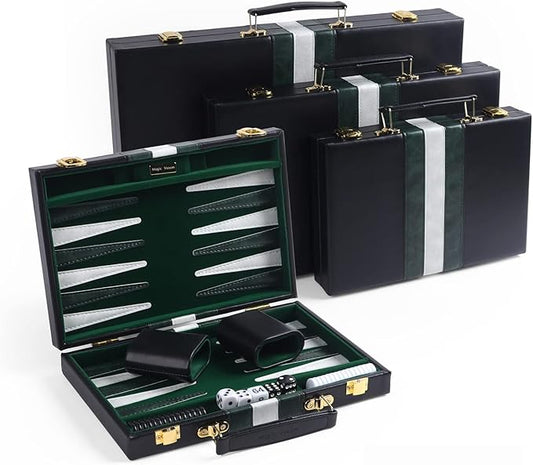 Travel Small 11 Inch Backgammon Black Sets Classic Board Game with Premium Leather Case, Portable Travels Strategy Backgammon Game Set for Adults, Kids (Black, Small)