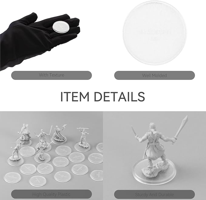 100PCS Miniature Bases+120PCS Adhesive, 32mm or 1.26inch Round Clear Black Plastic Model Bases for Gaming Miniatures Collectible War Table Game or Wargames Board Game