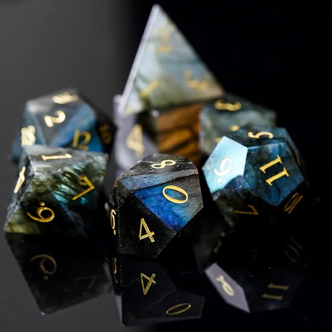 UDIXI Gemstone DND Dice Set, 7PCS Natural Stone D&D Dice Polyhedral Dice with Gift Case for Dungeons and Dragons Role Playing Games and Other Tabletop Games (Labradorite)