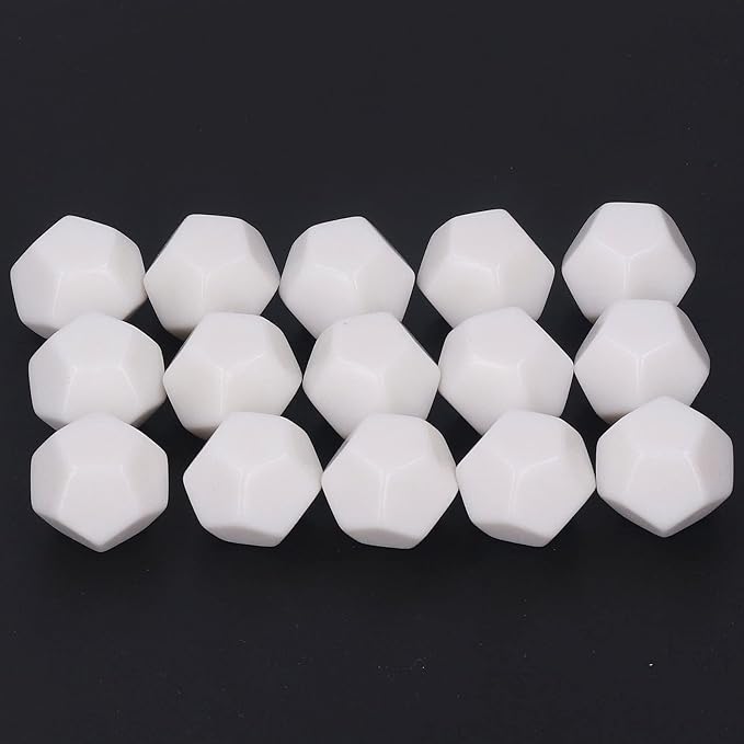 12 Sided Blank Dice, Plastic Write On Cubes Teaching Gaming 30PCS Polyhedral for Education, D12 22mm Blank White Color Dice 12 Sided Can Be Written by Marker Pen for Board Games Accessories
