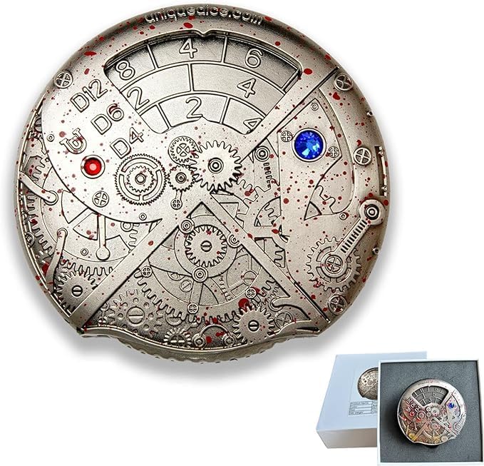 UD 7 in 1 Roulette Dice Dungeons and Dragons Dice Steampunk Themed Metal Dice Set D&D Roleplaying Dice Multi-Purpose Dice for Roleplaying Games(Blood Points)
