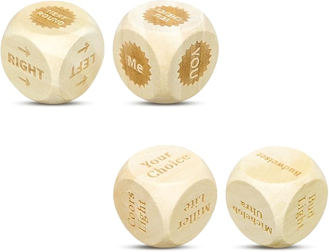 Wood Drinking Dice Game 4 Pcs - Adult Party Funny Games Dices 1.2inch - for Beer Resha Roulette Date Night Drinking Valentine's Day Bachelorette Wedding Graduation