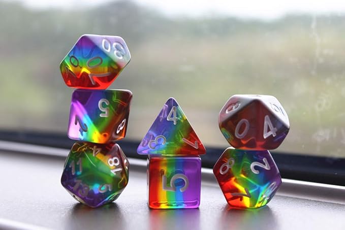 Polyhedral DND Dice Set RPG Rainbow Dice for Dungeons and Dragons(D&D) Role Playing Game,MTG,Pathfinder,Table Game,Math Games Dice Set with Dice Pouch