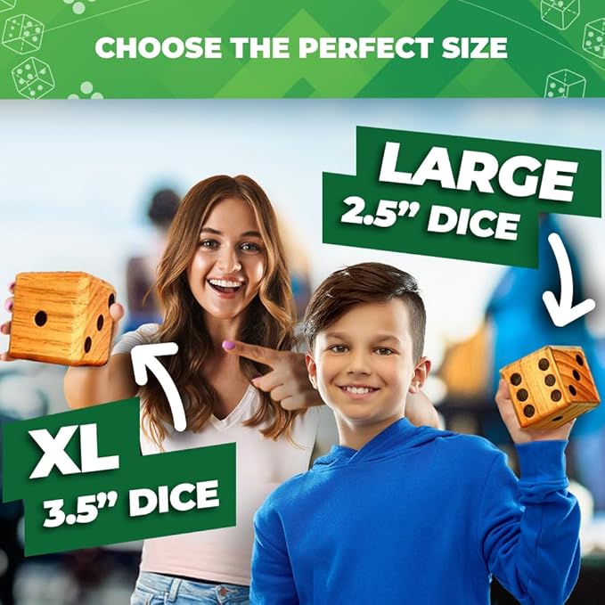 SWOOC Games - Yardzee, Farkle, & 20+ Giant Dice Games - Yard Dice (All Weather) w/Bucket, Scorecards, & Marker - Giant Outdoor Games - Giant Yard Games for Adults - Big Dice Jumbo Dice - Large Dice