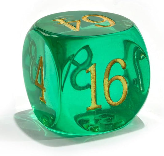 Big Translucent Backgammon Doubling Cube Dice 30MM, Large Backgammon Doubling Number Dice 1 3/16", Translucent Green